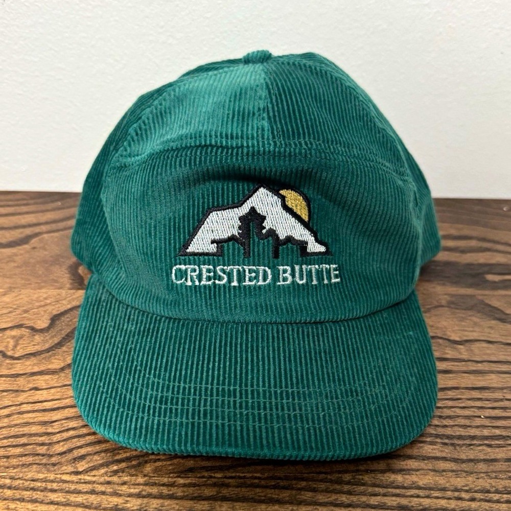 Vintage Ski Country Imports Crested Butte Corduroy Hat Green Adjustable SCI Cap